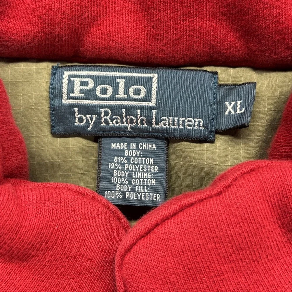Vintage Polo Ralph Lauren Puffer Vest Gilet Mens XL Full Zip Button Lined Red